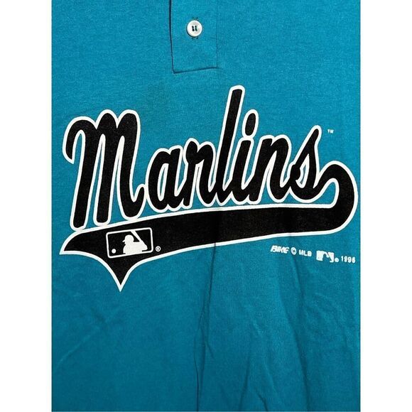 Vintage 90s MLB Florida Marlins Henley Tee - Picture 2 of 5